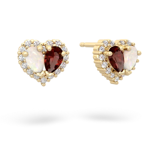 opal-garnet halo-heart earrings