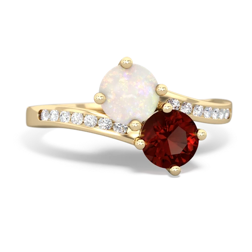 opal-garnet two stone channel ring