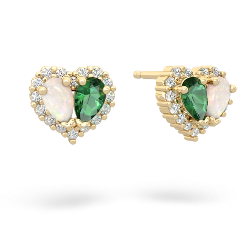 opal-lab emerald halo-heart earrings