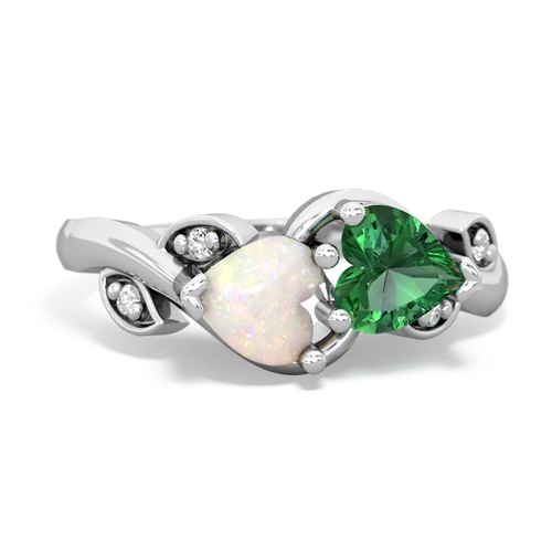 opal-lab emerald floral keepsake ring