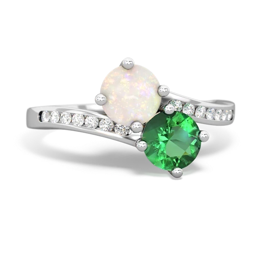 opal-lab emerald two stone channel ring