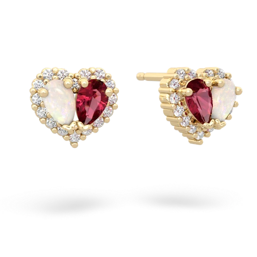 opal-lab ruby halo-heart earrings