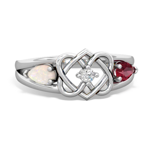 opal-lab ruby double heart ring