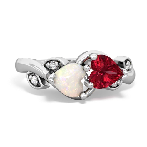 opal-lab ruby floral keepsake ring