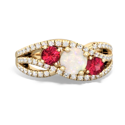 opal-lab ruby three stone pave ring