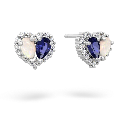 opal-lab sapphire halo-heart earrings