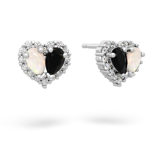 opal-onyx halo-heart earrings