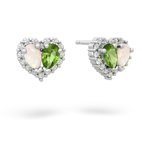opal-peridot halo-heart earrings