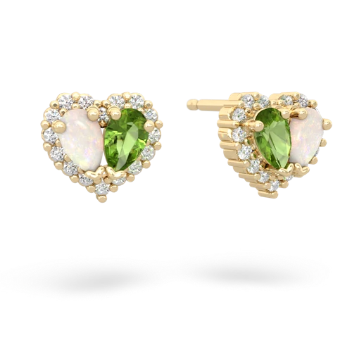 opal-peridot halo-heart earrings