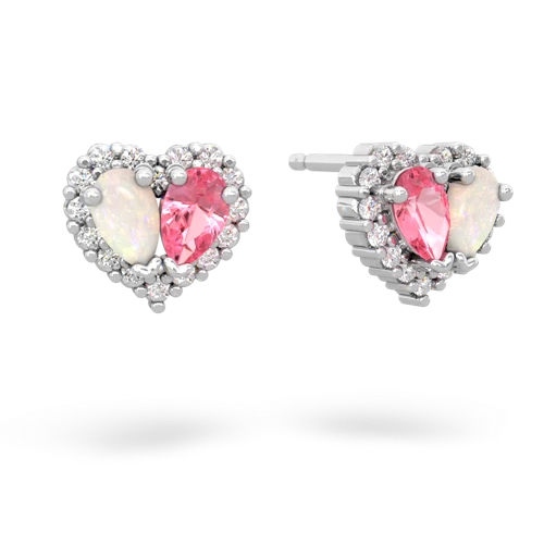 opal-pink sapphire halo-heart earrings