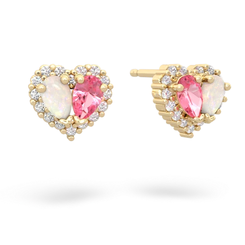 opal-pink sapphire halo-heart earrings