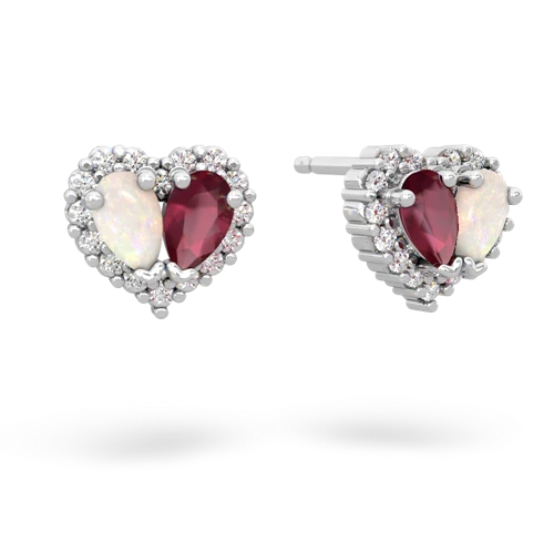 opal-ruby halo-heart earrings