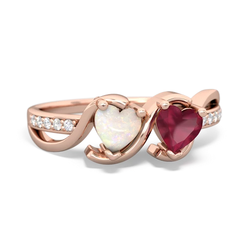 opal-ruby double heart ring