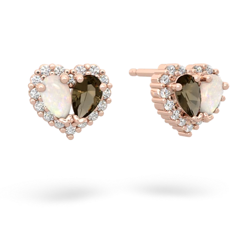 opal-smoky quartz halo-heart earrings