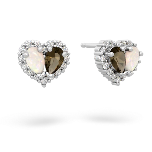 opal-smoky quartz halo-heart earrings