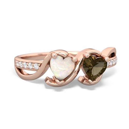 opal-smoky quartz double heart ring