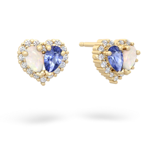 opal-tanzanite halo-heart earrings