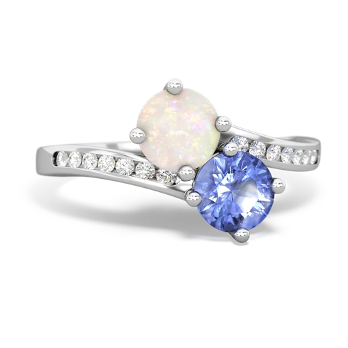 opal-tanzanite two stone channel ring