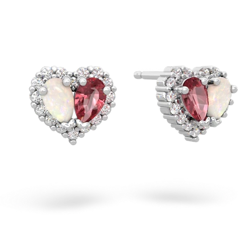 opal-tourmaline halo-heart earrings
