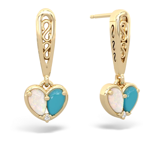 opal-turquoise filligree earrings