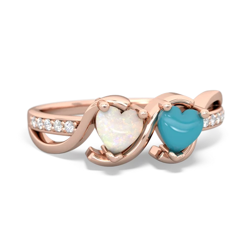 opal-turquoise double heart ring