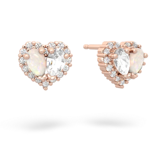 opal-white topaz halo-heart earrings