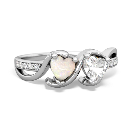 opal-white topaz double heart ring