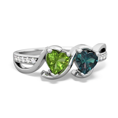 peridot-alexandrite double heart ring