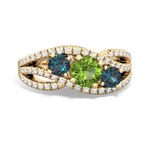 peridot-alexandrite three stone pave ring