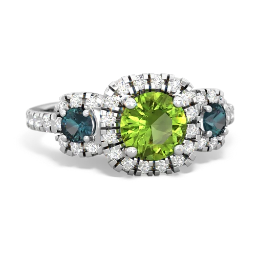 peridot-alexandrite three stone regal ring