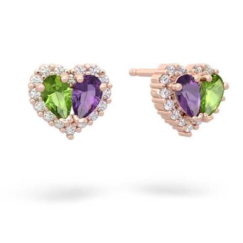 peridot-amethyst halo-heart earrings