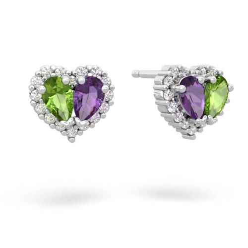 peridot-amethyst halo-heart earrings
