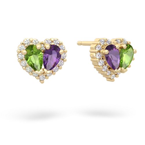 peridot-amethyst halo-heart earrings