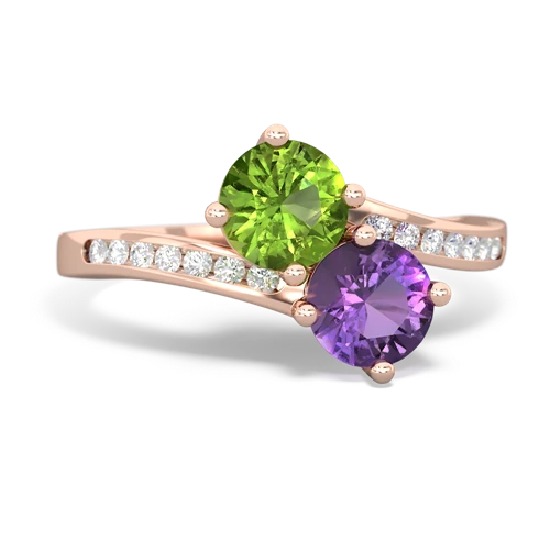 peridot-amethyst two stone channel ring