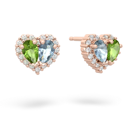 peridot-aquamarine halo-heart earrings