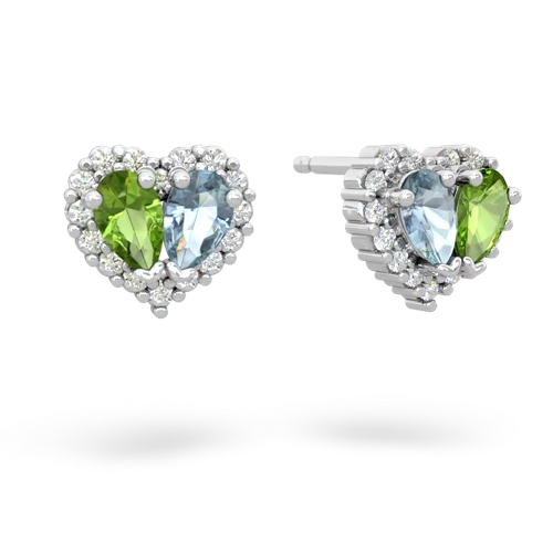 peridot-aquamarine halo-heart earrings