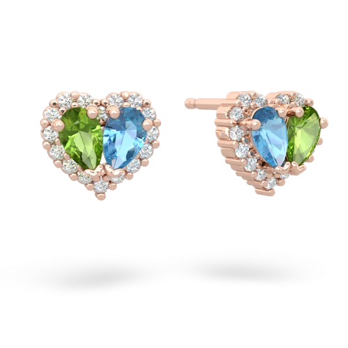 peridot-blue topaz halo-heart earrings