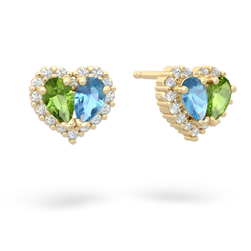 peridot-blue topaz halo-heart earrings