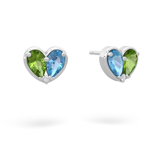 peridot-blue topaz one heart earrings