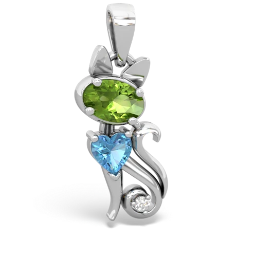 peridot-blue topaz kitten pendant