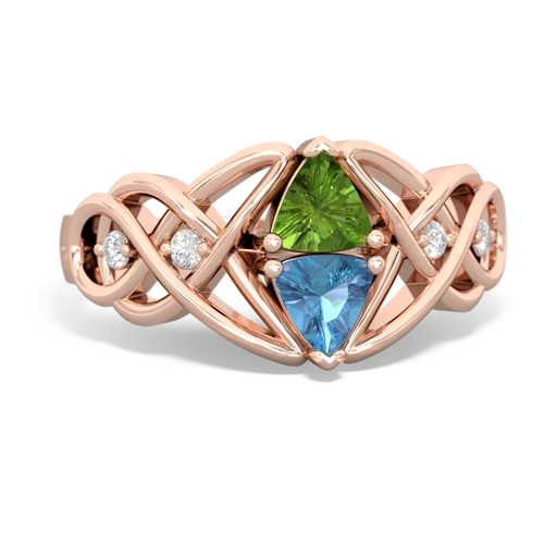 peridot-blue topaz celtic knot ring