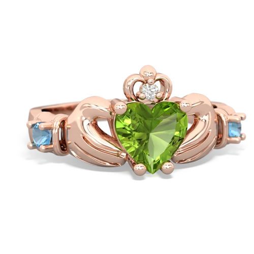 peridot-blue topaz claddagh ring