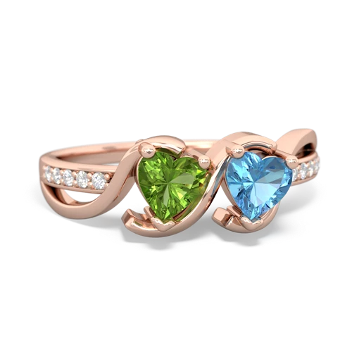 peridot-blue topaz double heart ring