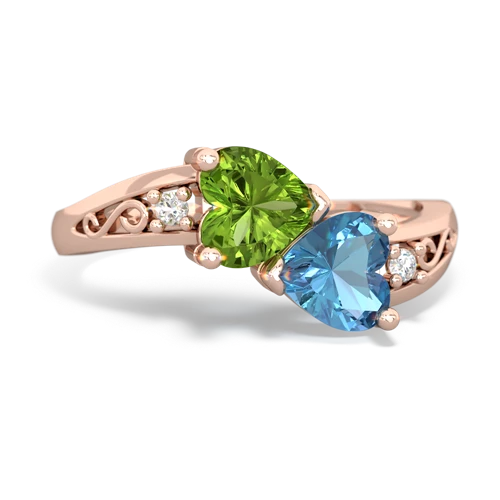 peridot-blue topaz filligree ring