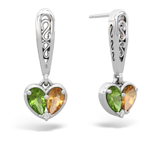 peridot-citrine filligree earrings