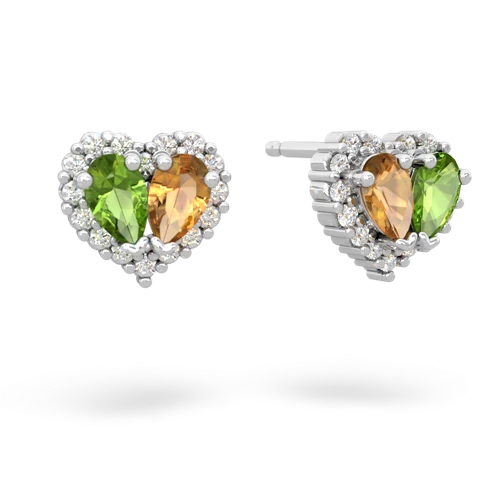 peridot-citrine halo-heart earrings