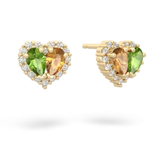 peridot-citrine halo-heart earrings