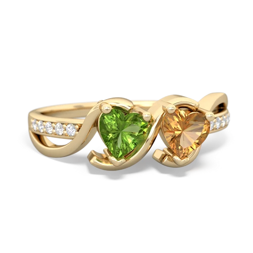 peridot-citrine double heart ring