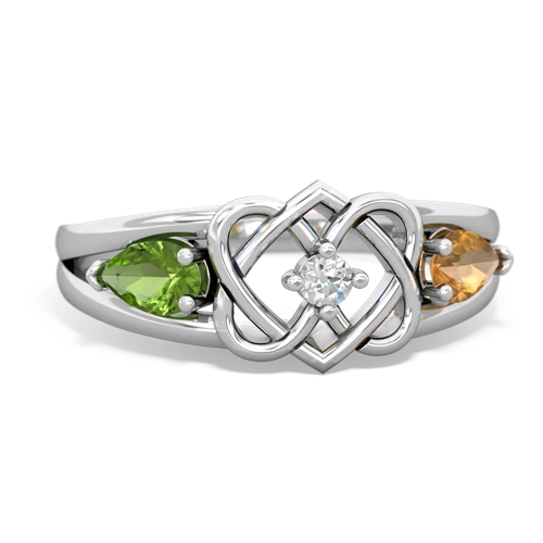 peridot-citrine double heart ring