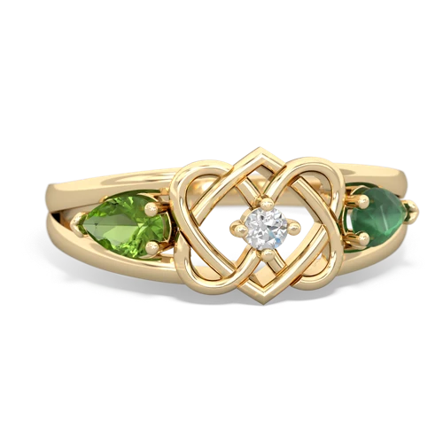 peridot-emerald double heart ring